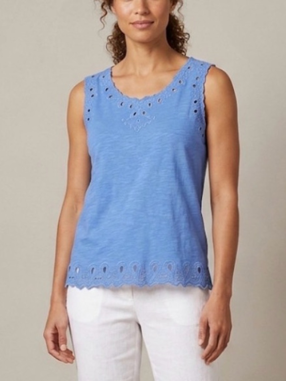 Architect Blue Eyelet Lace Trim Cottagecore Summer Sleeveless Tank Top